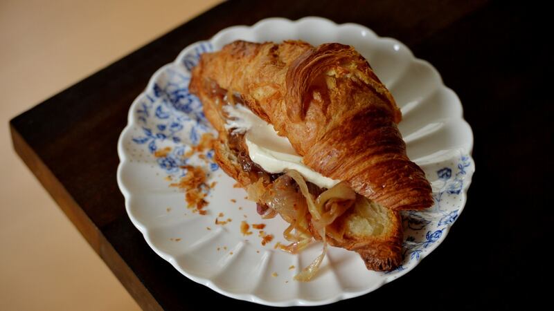 Sticky onion, fig and goat’s cheese croissant. Photograph: Alan Betson