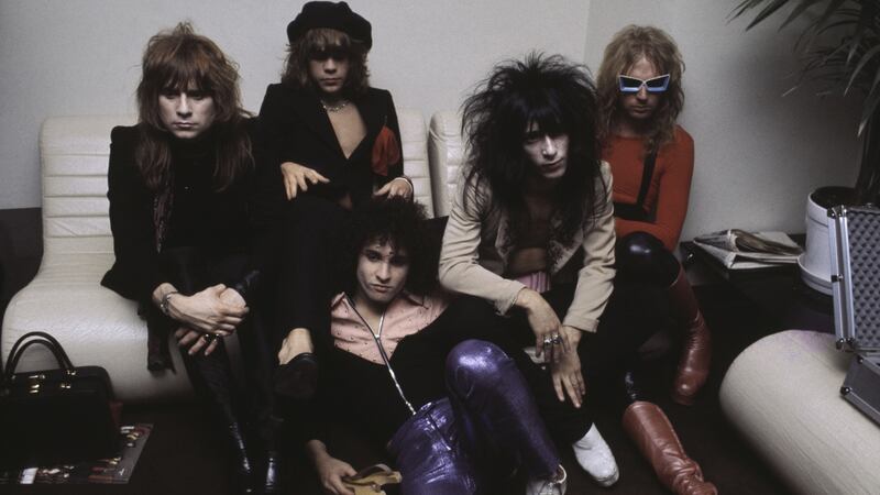 The New York Dolls in 1973 (from left):  drummer Jerry Nolan,  singer David Johansen, guitarist Sylvain Sylvain, guitarist Johnny Thunders, and bassist Arthur Kane. Photograph:  Michael Putland/Getty Images