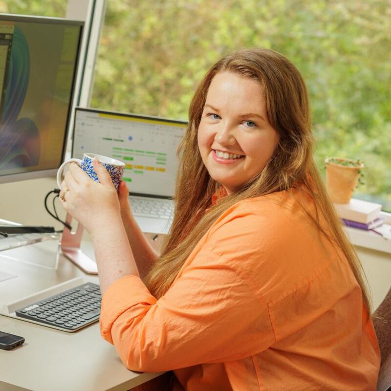 Kathy McKenna working from home in her office at her home in Donegal. Photo: James Connolly