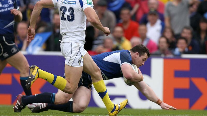 Cian Healy scores the decisive try as Leinster beat Clermont Auvergne in Bordeaux in 2012. Photograph: Billy Stickland/Inpho