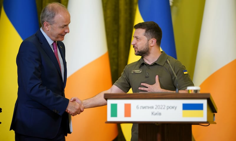 Ukrainian president Volodymyr Zelenskyy with the then Taoiseach Micheál Martin. Photograph: Niall Carson/PA