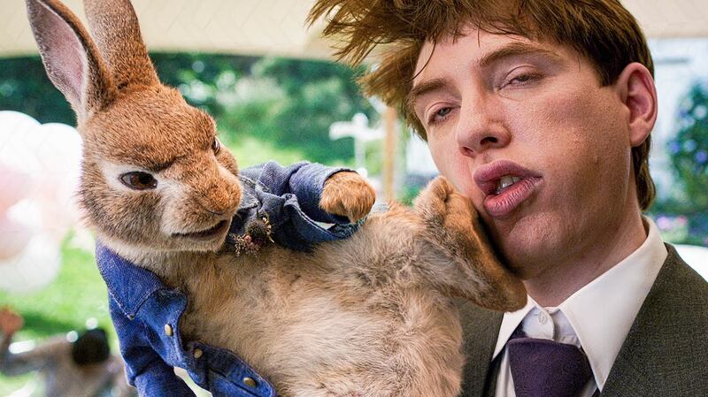 Peter (James Corden) and Domhnall Gleeson in Peter Rabbit 2