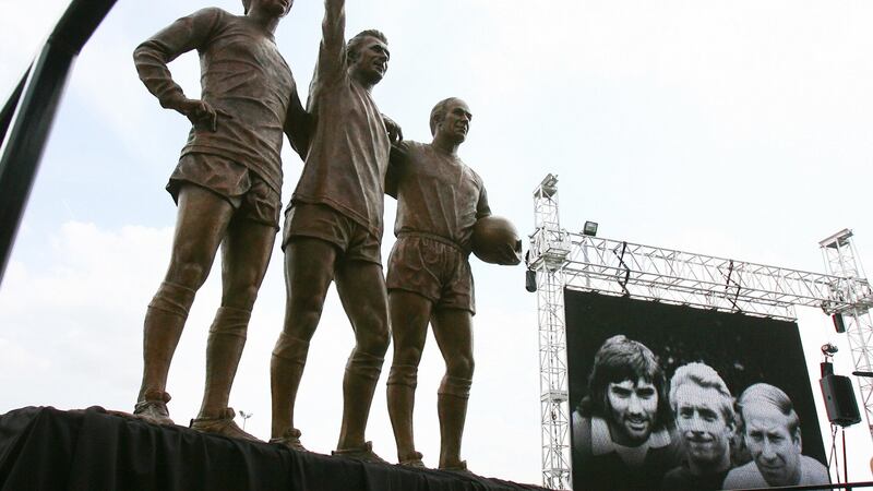 Bobby Charlton, Denis Law and Bobby Charlton formed Manchester United’s ‘holy trinity.’ Photograph: Paul Ellis/AFP