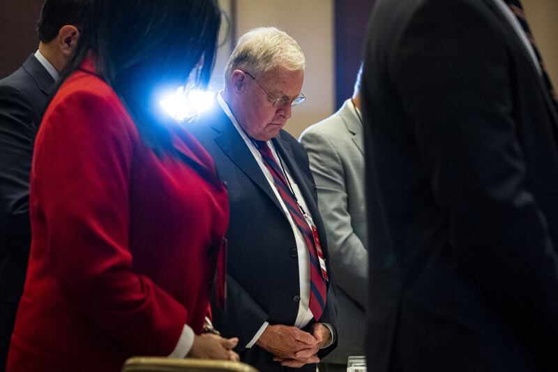 Keith Kellogg during a prayer at the start of an America First Policy Institute summit in Washington in July, 2022. Photograph: Al Drago/Bloomberg