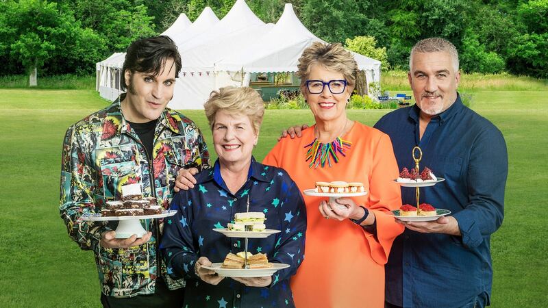 Noel Fielding, Sandi Toksvig, Prue Leith and Paul Hollywood, presenters and judges on The Great British Bake Off 2018. Photograph: Mark Bourdillon/Love Productions/PA Wire