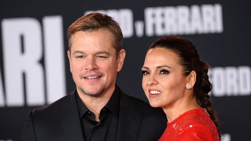Actor Matt Damon with his wife Luciana Barroso. Photograph: Nick Agro/AFP via Getty Images
