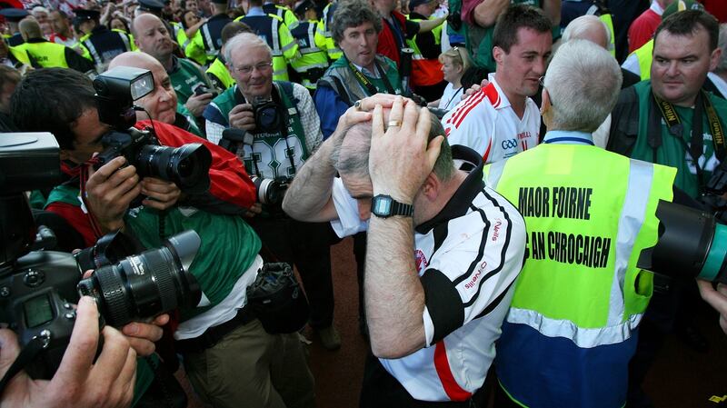 Mickey Harte after Tyrone’s 2008 All-Ireland final win. Photograph: Cathal Noonan/Inpho
