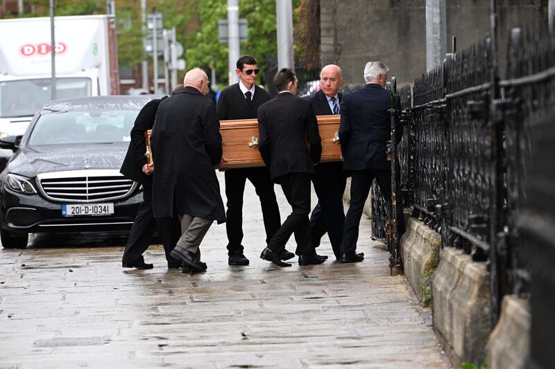 Drug dealer Tony Felloni's remains are carried into St Saviour's Church on Dominick Street, Dublin 1 ahead of his funeral. Photograph: The Irish Times
