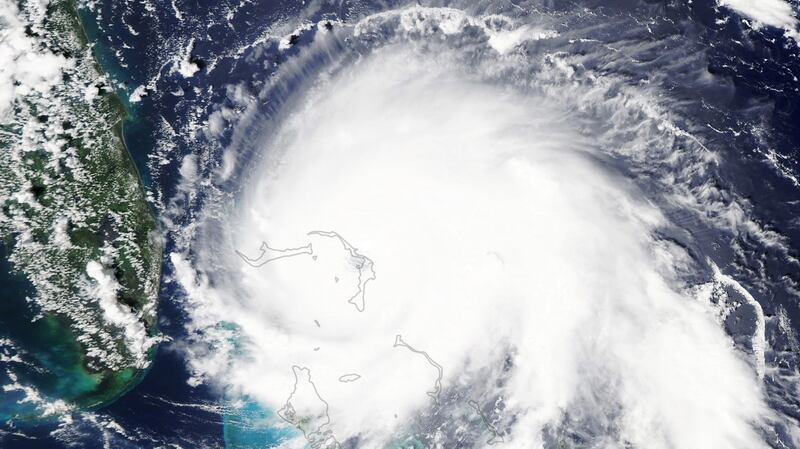 Nasa handout shows a natural-color satellite image of Hurricane Dorian at 7.05pm Irish time  on Sunday. Photograph: EPA/Nasa