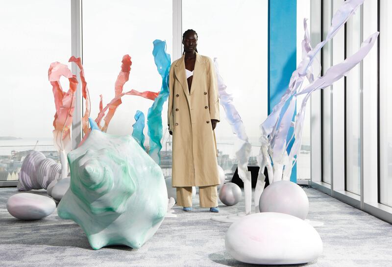 Dries Van Noten trench coat (€1575) and trousers (€525). Photograph: Leon Farrell/Photocall Ireland