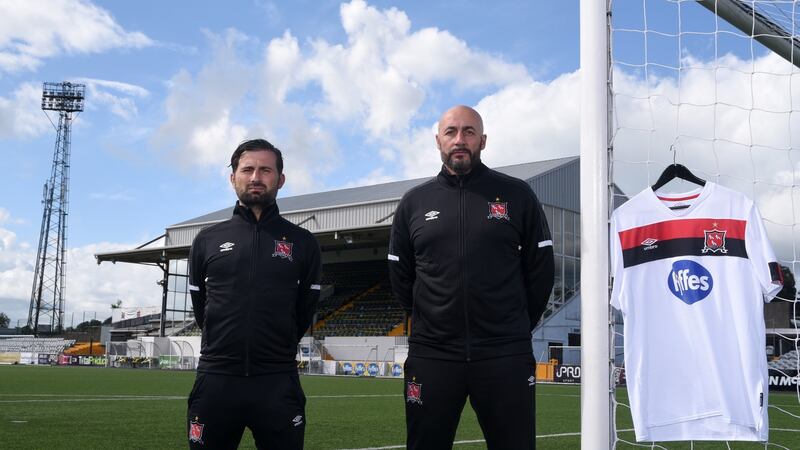 New Dundalk boss Filippo Giovagnoli and his assistant Giuseppe Rossi at Oriel Park. Photograph: Ciaran Culligan/Inpho
