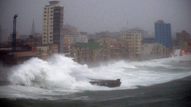 Strong waves brought by Hurricane Irma hit the Malecon seawall in Havana, Cuba. Photograph: Ramon Espinosa