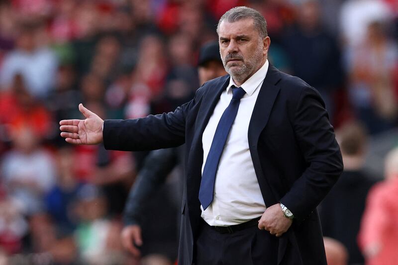 Tottenham manager Ange Postecoglou during Spurs' defeat to Liverpool at Anfield on Sunday. Photograph: Darren Staples/AFP via Getty Images
