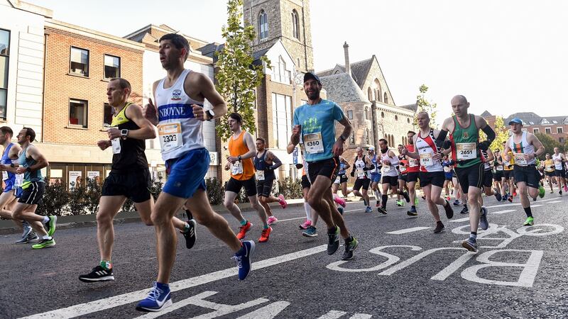 A general view of runners passing Christ Church Cathedral during the 2019 Dublin Marathon. Photograph: Sam Barnes/Sportsfile