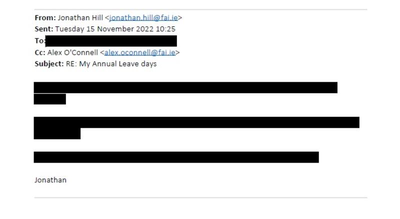 One of the FAI's heavily redacted emails shown to the PAC.