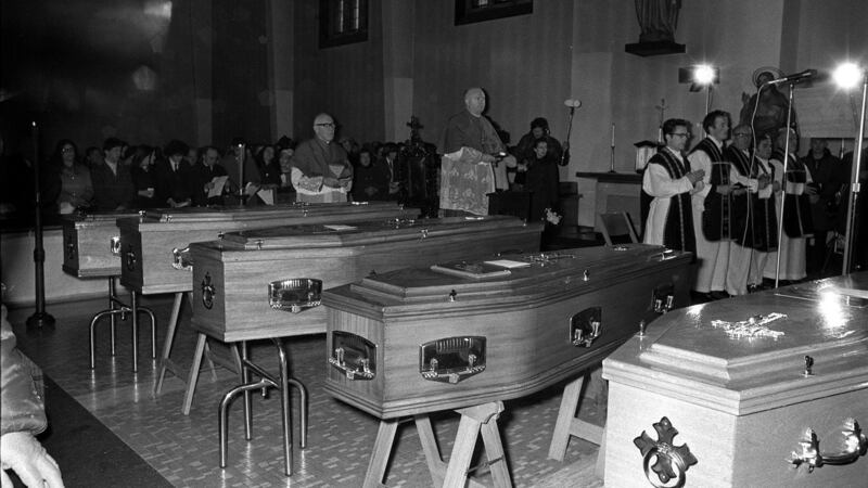 St Mary’s Church, on the Creggan Estate, during Requiem Mass on February 2nd, 1972, for the 13 who died on ‘Bloody Sunday’. One more person was fatally wounded and died later. Photograph: PA/PA Wire
