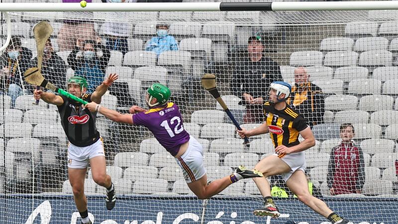 Kilkenny’s Eoin Murphy competes with Conor McDonald of Wexford during his side’s extra-time win. Photograph: Timmy Dickson/Inpho