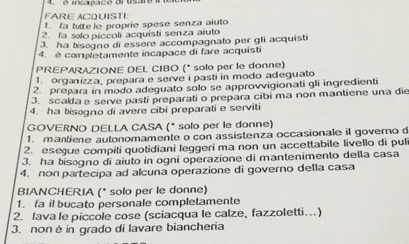 The Italian form’s women-only questions for recovering Covid patients. Photograph: Luca Paladini