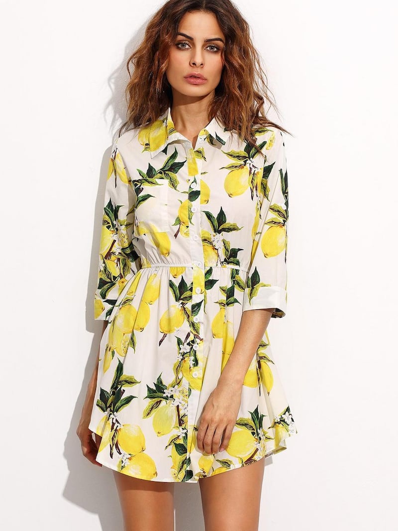 White lemon print shirt dress for €20.56 from shein.com
