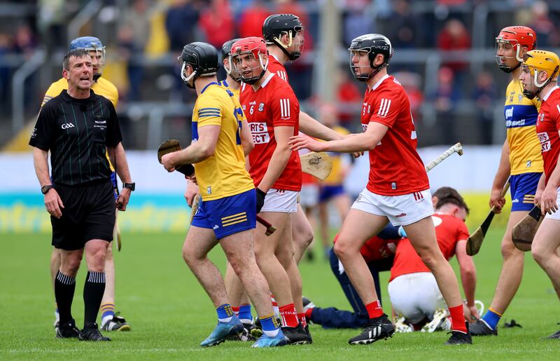 Paud O’Dwyer refereeing the Cork-Clare Munster GAA Senior Hurling Championship Round 4 match in 2022. Photograph: James Crombie/Inpho