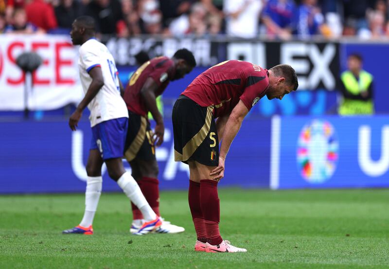 Jan Vertonghen of Belgium after his final appearance for Belgium against France. Photograph: Dean Mouhtaropoulos/Getty Images
