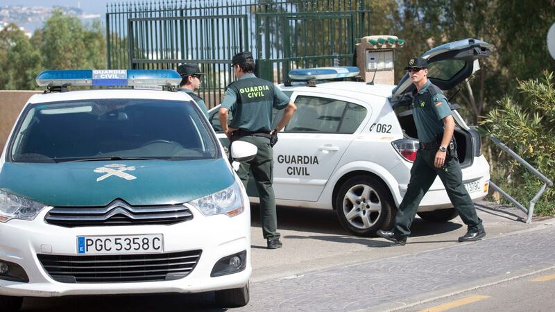 Spanish police at the apartment complex where Dublin criminal Gary Hutch was shot dead. Photograph: solarpix.com