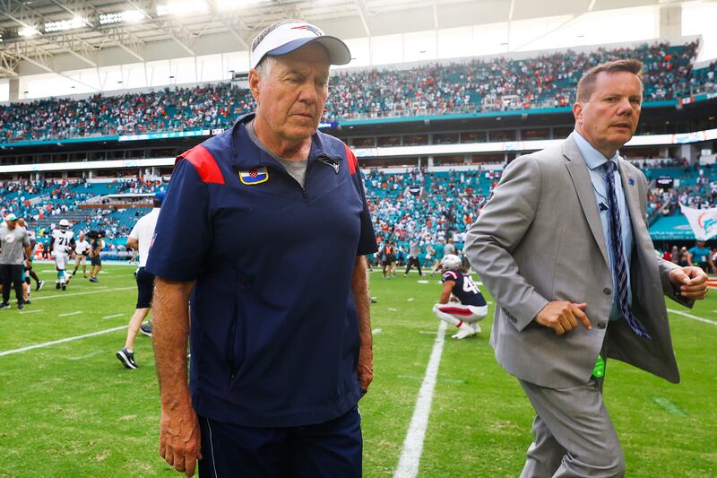 Head coach Bill Belichick of the New England Patriots walks off the field after his team's 31-17 loss last October against the Miami Dolphins at Hard Rock Stadium in Miami Gardens, Florida. Photograph: Megan Briggs/Getty Images