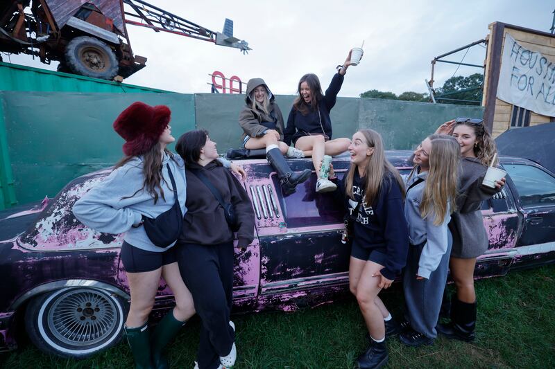 Electric Picnic 2025: Friends and former Maynooth College students get into the the party mood on Friday. Photograph: Alan Betson