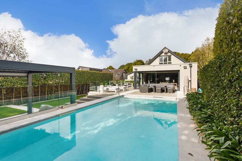 Back garden with swimming pool. Photograph: Alex Urdaneta