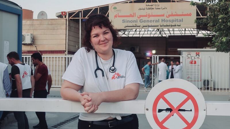 Dr Kate Goulding outside  Sinuni General Hospital in northwestern Iraq: “This community  has been the warmest and most welcoming group of people I have ever had the pleasure of knowing.”