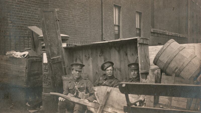 Holles Street barricade manned by the  5th Leicesters. Photograph: Sean Sexton Collection
