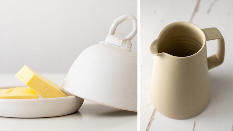 Brookwood Pottery mouse butter dish €42, from www.brookwoodpottery.com; medium jug, €70, from arranstreeteast.ie and independent shops around Ireland