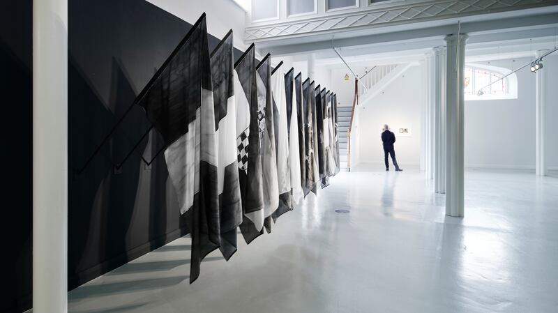 A Matter of Time: Joy Gerrard's Dark Europe features 28 silk flags. Photograph: Ros Kavanagh