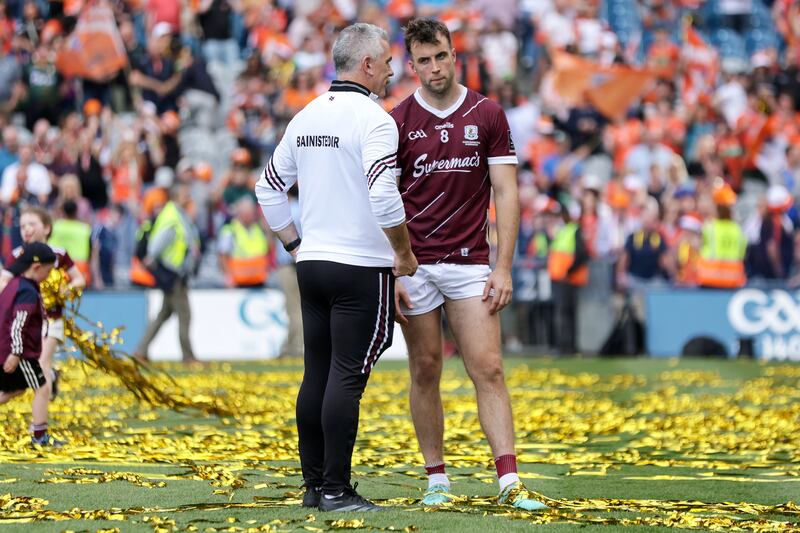 Pádraic Joyce with Galway's Paul Conroy after their defeat to Armagh in the All-Ireland Senior Football final in July. Photograph: Laszlo Geczo/Inpho