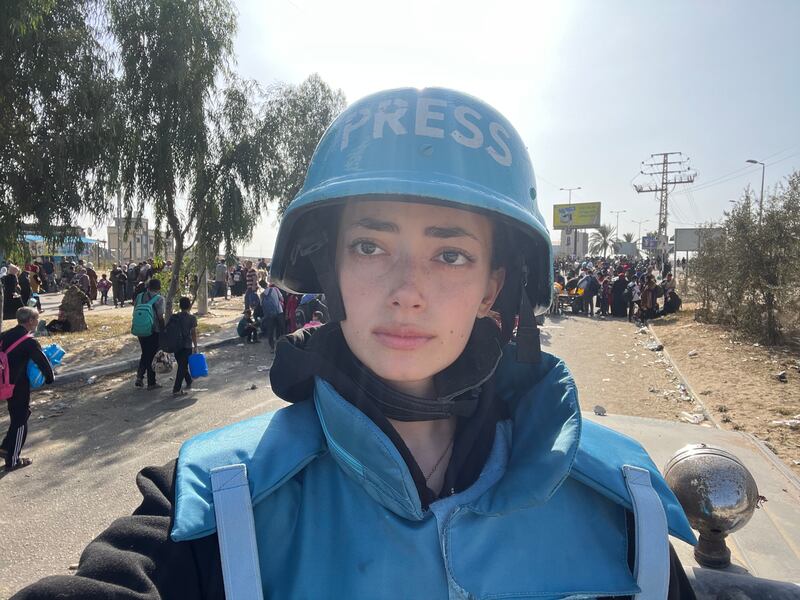 Palestinian journalist Plestia Alaqad in Gaza shortly after the start of the war. Photograph courtesy Plestia Alaqad