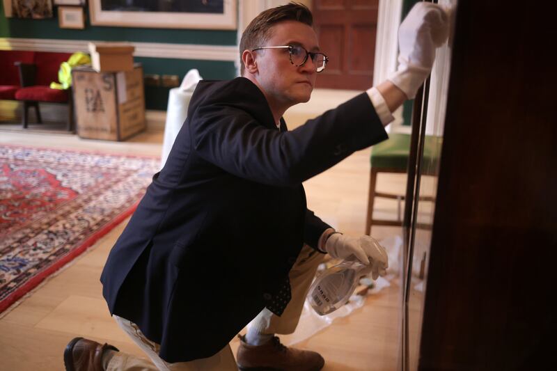 Dr Daryl Hendley Rooney, historian in residence, prepares displays for reopening at the Little Museum of Dublin. Photograph: Chris Maddaloni/The Irish Times