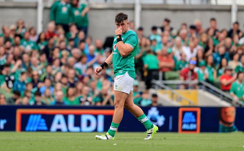 Ireland's Dan Sheehan leaves the field after being replaced in the win over England. Photograph: Dan Sheridan/Inpho