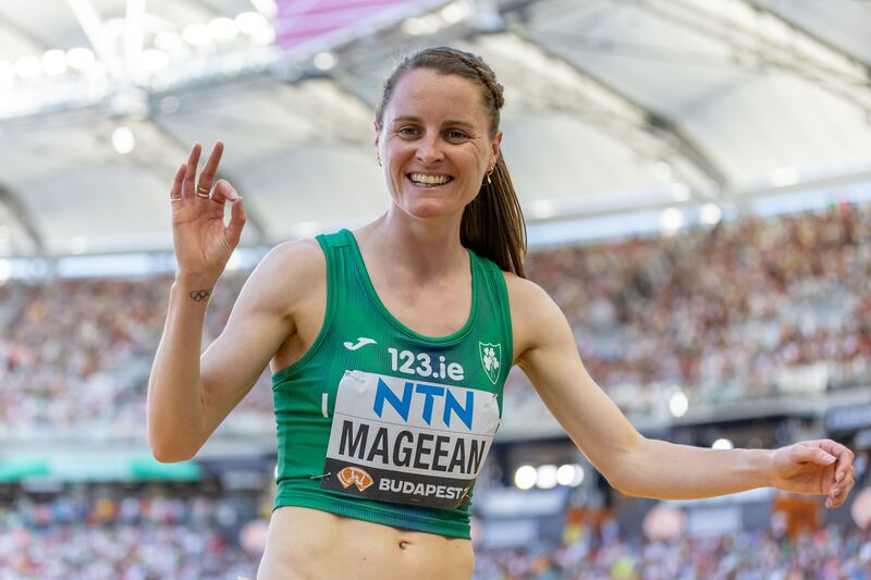 Ireland’s Ciara Mageean after competing in the semi-final of the Women’s 1500m at the World Athletics Championships in Budapest. Photograph: Morgan Treacy/Inpho