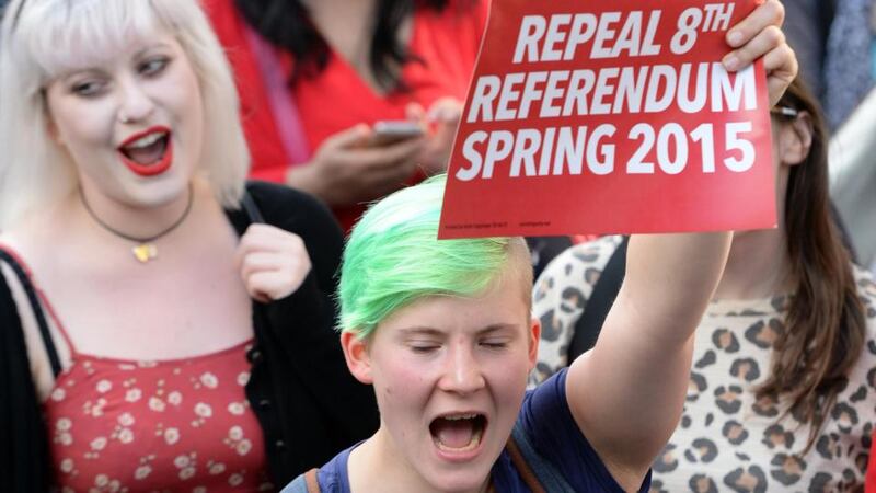 Demonstrators carried banners calling for a referendum to be held early next year. Photograph: Eric Luke / The Irish Times