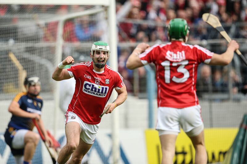 Shane Kingston of Cork celebrates scoring a goal in their Munster SHC win over Tipperary. Photo: Cathal Noonan/Inpho