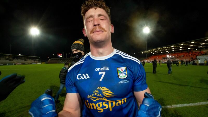 Ciaran Brady of Cavan celebrates his team’s shock Ulster final victory. Photograph: INpho