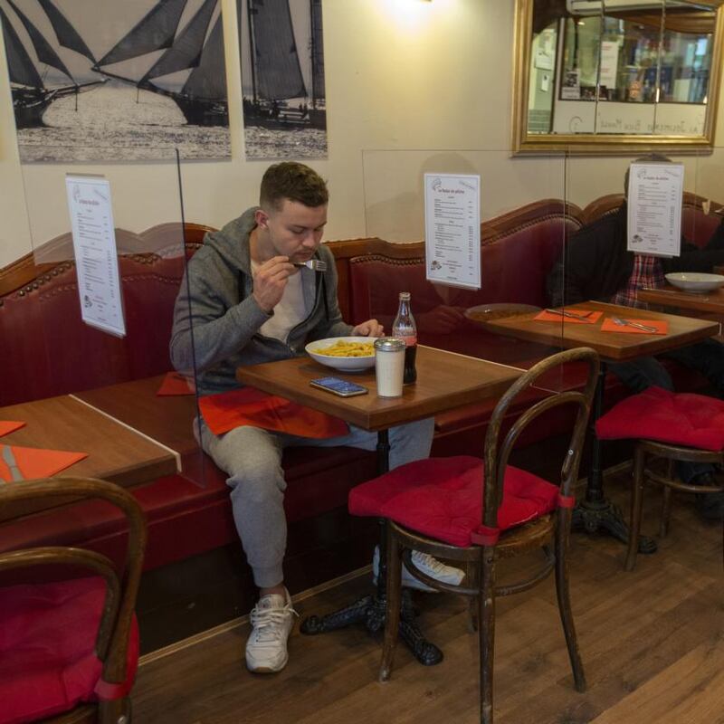 New normal: Covid-19 precautions at a restaurant in Switzerland. Photograph: Salvatore Di Nolfi/EPA