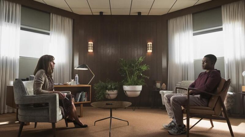 Julia Roberts and Stephan James in Homecoming, a psychological thriller about  a shadowy government facility for veterans