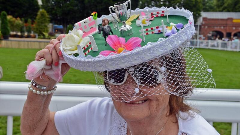 Philomena Cribbin from Straffan, Co Kildare, with her ‘Aga Khan Cup Hat’. Photograph: Eric Luke / The Irish Times