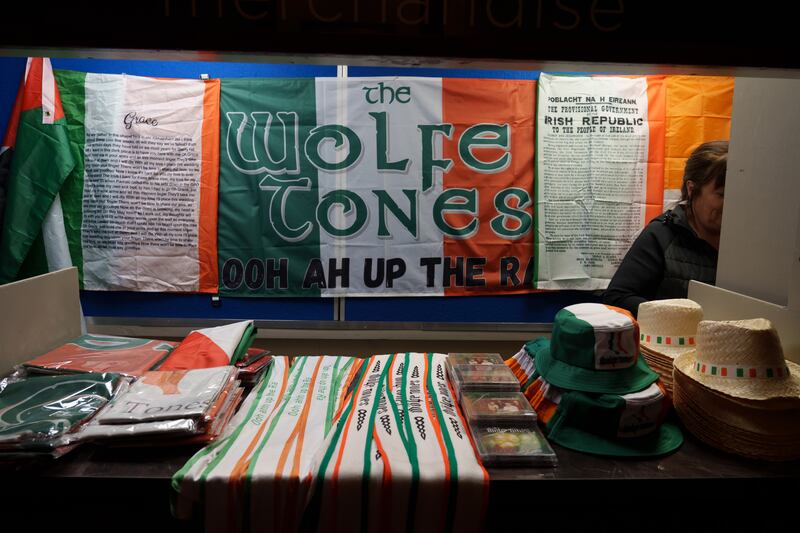 Wolfe Tones merchandise on sale at the 3Olympia on Sunday night. Photograph: Barry Cronin