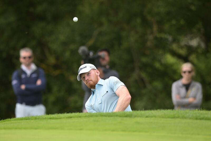 Ireland's John Murphy plays a bynker shot on the 18th hole during the second round of the Irish Challenge 2022 at The K Club. Photograph: Charles McQuillan/Getty Images