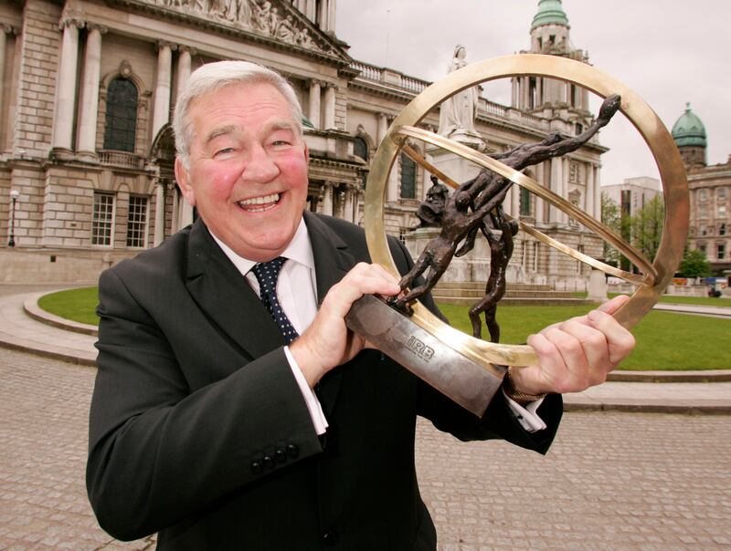 Dr. Syd Millar, International Rugby Board Chairman with the IRB Under 19 World Championship trophy at City Hall. Picture Mark Pearce/Pacemaker