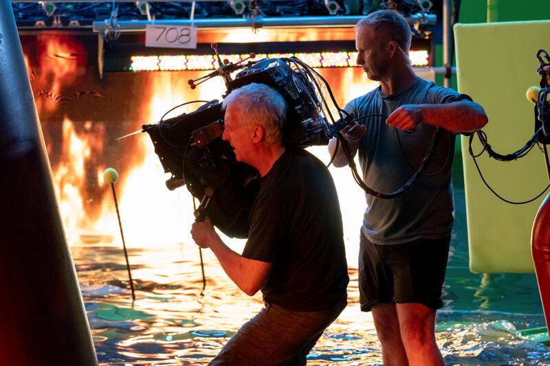 The fiery - or passionate - director James Cameron does his stuff behind the scenes during the making of Avatar: The Way of Water. Photograph: Mark Fellman.