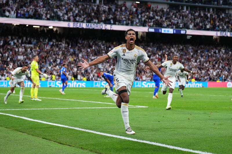 Real Madrid’s fans serenade him with the words of the Beatles song “Hey Jude” to celebrate his feats. Photograph: Angel Martinez/Getty Images