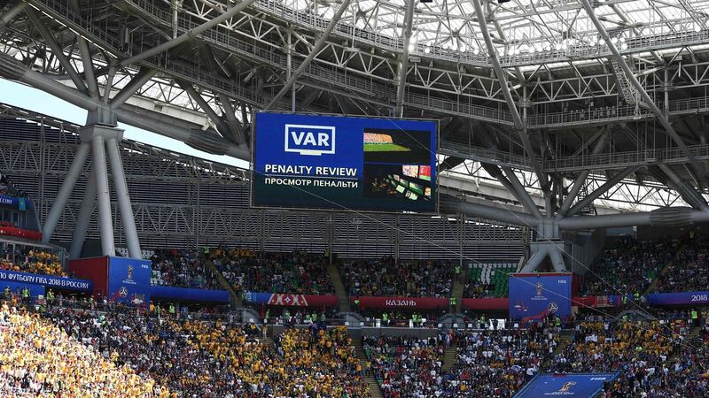 VAR in action during France’s 2-1 win over Australia. Photograph: Franck Fife/Getty